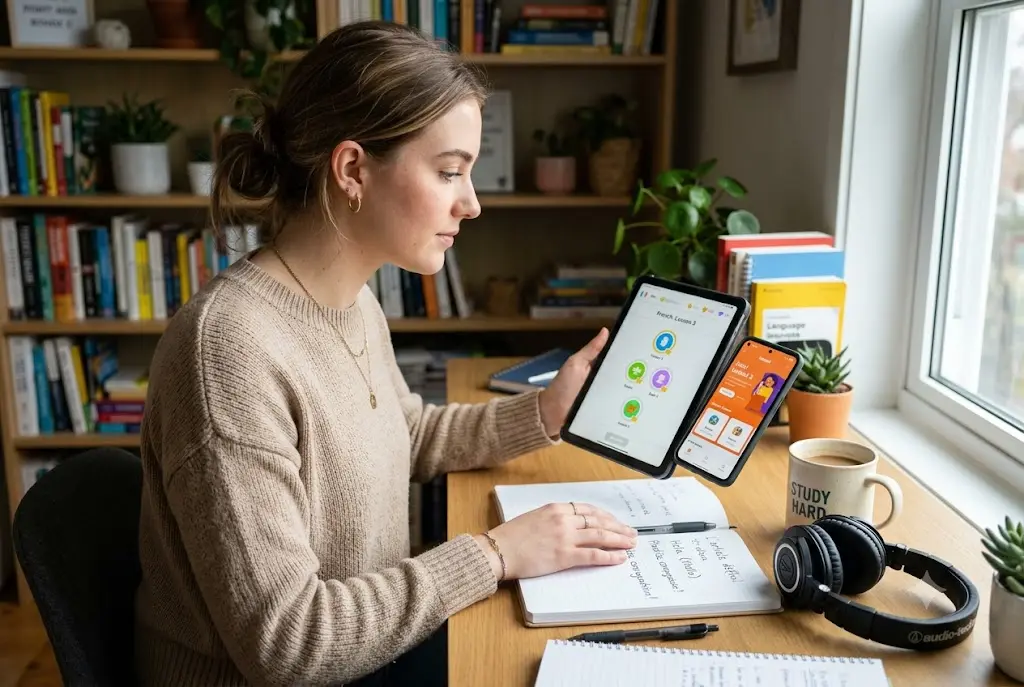 Student exploring apps better than duolingo for language learning and fluency