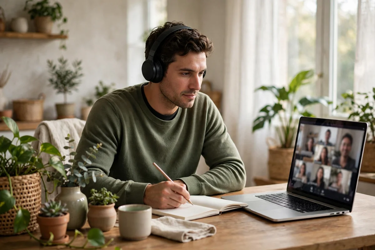 Adult learner staying motivated during an online class at home